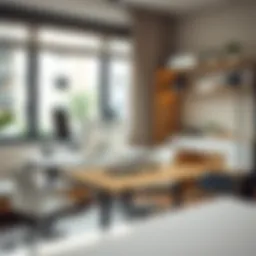 Contemporary computer desk with a roll-out keyboard showcased in a modern office