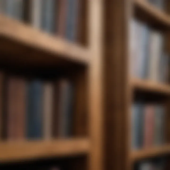 Close-up of craftsmanship and texture on a tall bookcase made of reclaimed wood