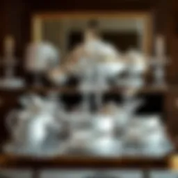 Elegant buffet dish set showcasing fine china and crystal accents