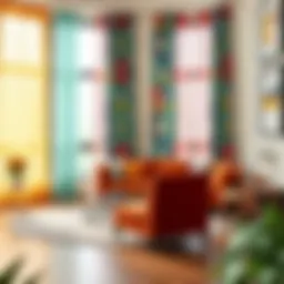 Colorful curtains with geometric patterns enhancing a modern living room
