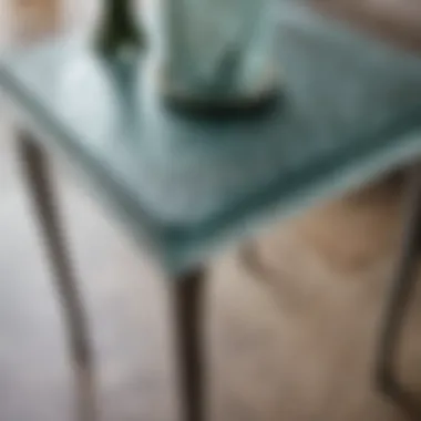 Close-up of glass end table showcasing unique textures