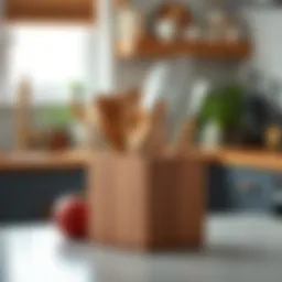 Elegant wooden kitchen utensil holder showcasing various tools