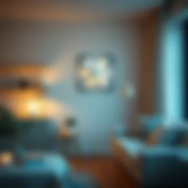 Elegant small white fan with light illuminating a cozy living space.