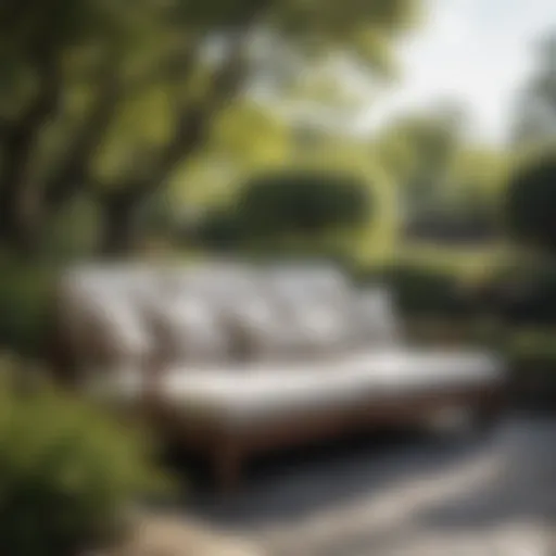 Elegant outdoor futon set in a garden setting