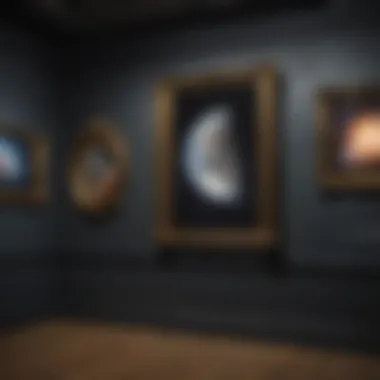 Historical evolution of space picture frames displayed in a gallery setting