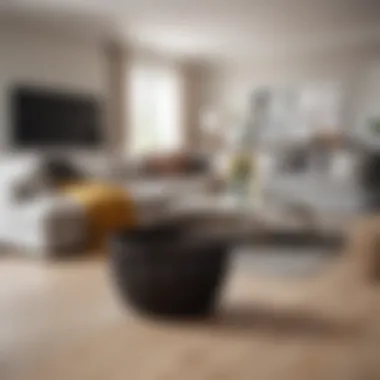 Contemporary Living Room with Floor Basket Stylish rectangular floor basket in a contemporary living room