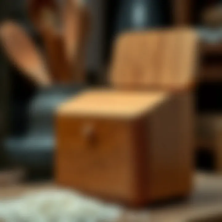 Detailed view of the materials used in a wooden rice dispenser