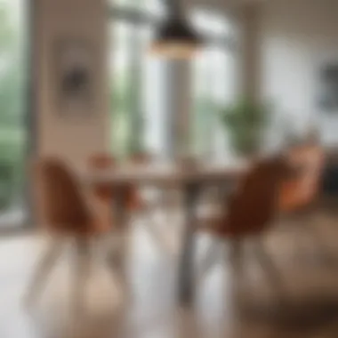 Modern wood dining table with unique chairs