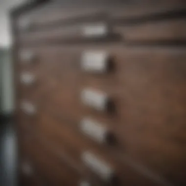 Close-up of the materials used in a two-drawer file cabinet