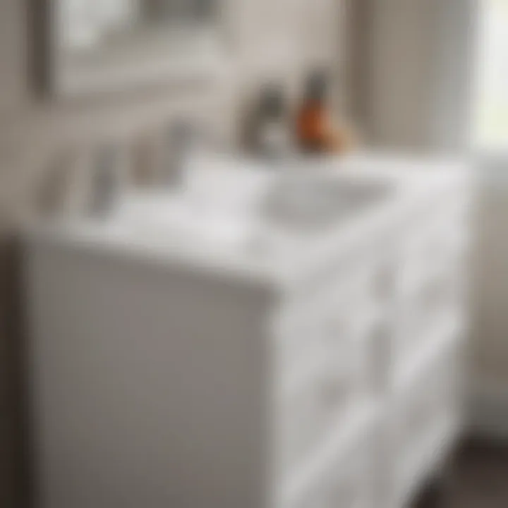 Close-up of the materials used in Home Depot White Vanity 48 highlighting its quality craftsmanship.