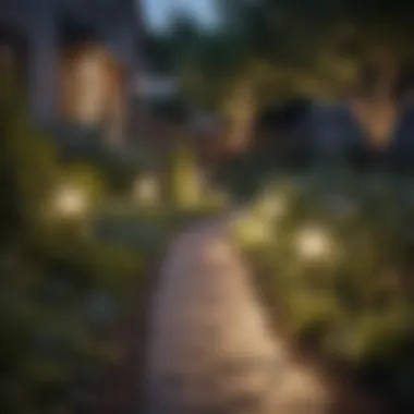 Elegant outdoor string lights illuminating a garden pathway