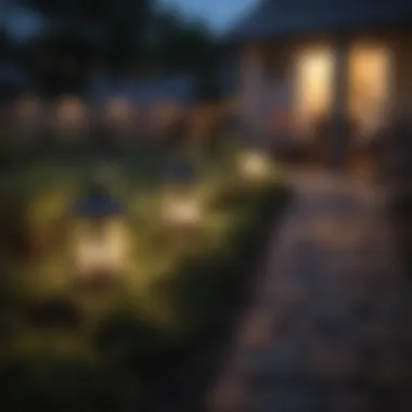 Solar-powered lanterns strategically placed in a backyard