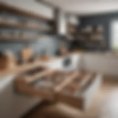 A neatly organized kitchen with various organizer boxes showcasing functionality and style