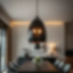 Elegant black pendant light fixture in a modern dining room