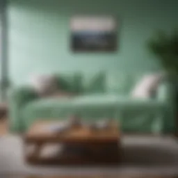 Mint green sofa cover enhancing cozy living room ambiance