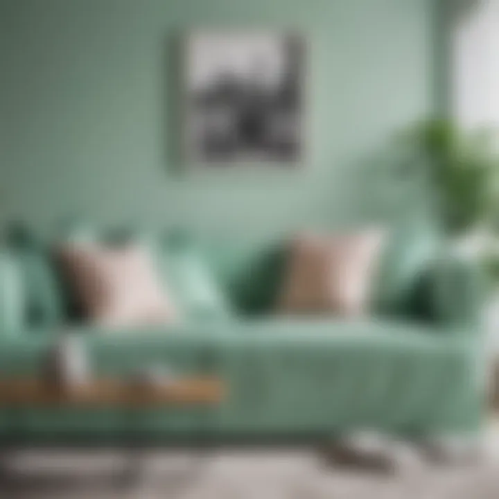 Stylish mint green sofa cover paired with modern decor elements