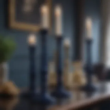 Navy candlesticks paired with contrasting decor elements