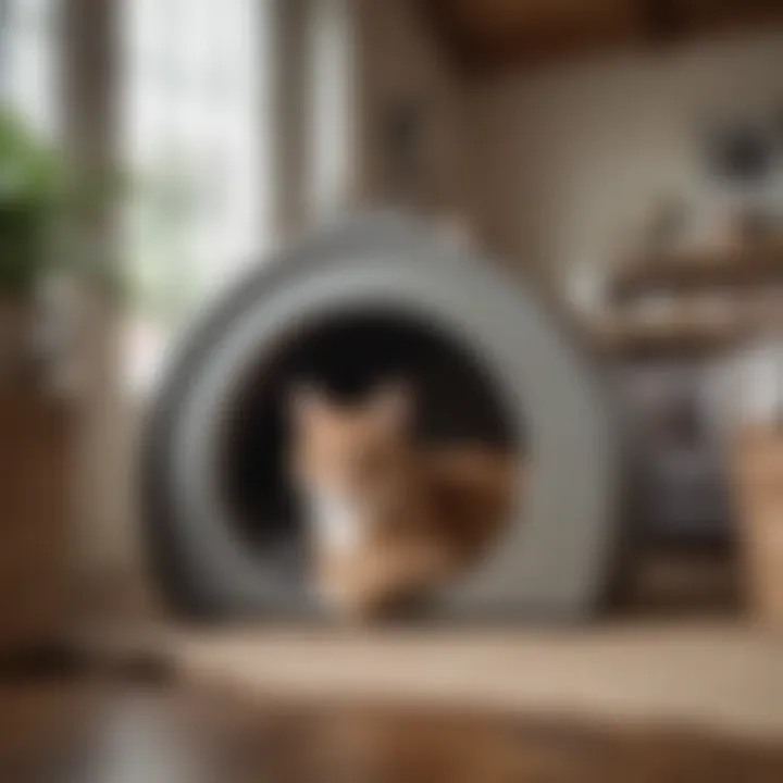 Feline enjoying a cozy retreat within a stylish cat house