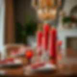 Elegant red pillar candle holders on a sophisticated dining table setting