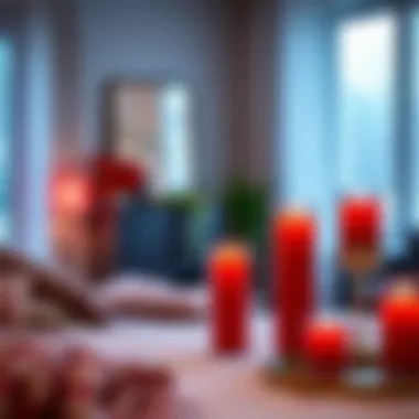 Tranquil Ambiance in a Modern Bedroom with Red Pillar Candle Holders A modern bedroom decorated with red pillar candle holders creating a tranquil ambiance